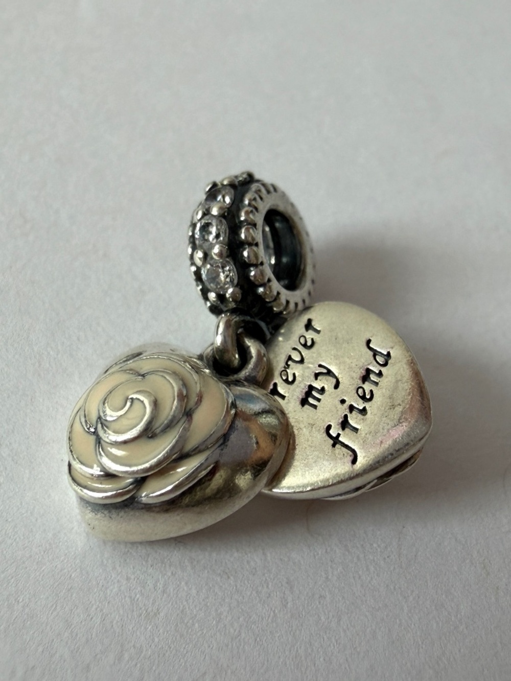 Retired Pandora Mother's Rose Dangle with Pink Enamel